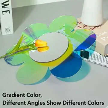 Irregular Wall Mirror Wavy Acrylic Rainbow Mirror Room Decor Aesthetic Mirror Amorphic Vanity Retro Mirror for Bedroom Living Room Bathroom Entryway Wall Decor (Flower Style,12.6 x 11.6 Inch)