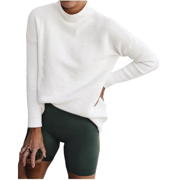 BTFBM Women's Cozy Long Sleeve Sweaters Mock Neck Soft Casual Ribbed Knit Fall Winter Fashion Christ...