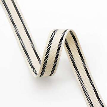 Ivory Cotton Black Stripes Ribbon for Crafts & Gifts