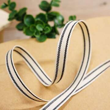 Ivory Cotton Black Stripes Ribbon for Crafts & Gifts