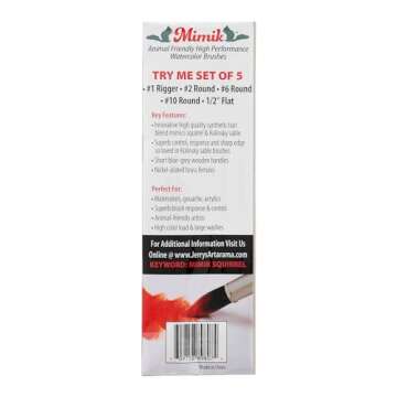 Creative Mark Artist Paint Brush Set - Mimik Synthethic Squirrel Short Handle Paint Brushes - Assorted Sizes - Try Me Pack - 5 Pieces