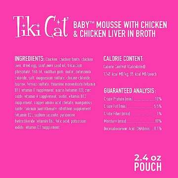 Tiki Cat Baby, Chicken and Chicken Liver, Grain-Free and Nutrient Rich, Wet Cat Food for Kittens 4 Weeks+, 2.4 oz. Pouch (Pack of 12)