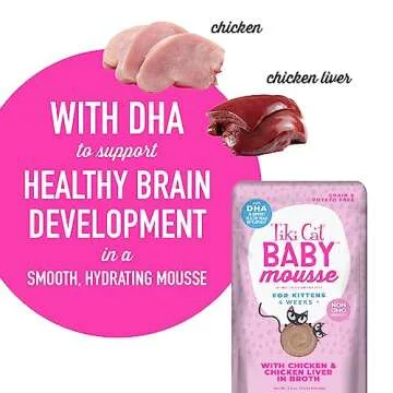 Tiki Cat Baby, Chicken and Chicken Liver, Grain-Free and Nutrient Rich, Wet Cat Food for Kittens 4 Weeks+, 2.4 oz. Pouch (Pack of 12)