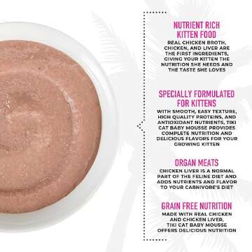 Tiki Cat Baby, Chicken and Chicken Liver, Grain-Free and Nutrient Rich, Wet Cat Food for Kittens 4 Weeks+, 2.4 oz. Pouch (Pack of 12)