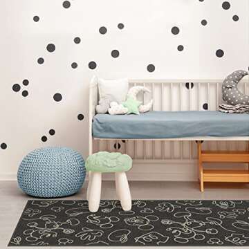 RUGGABLE x Disney Washable 2x7 Runner Rug, Mickey Doodles Black, Premium Rugs for Hallway, Kitchen, ...