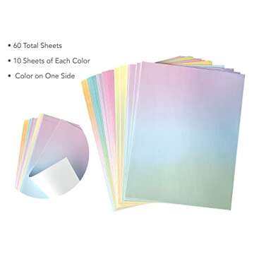 Pastel Gradient Paper Stationery, Aesthetic Paper 8.5 x 11 Inches, 60 Sheets, Colorful Writing Paper, Pretty Stationary Paper, Decorative Scrapbook Paper