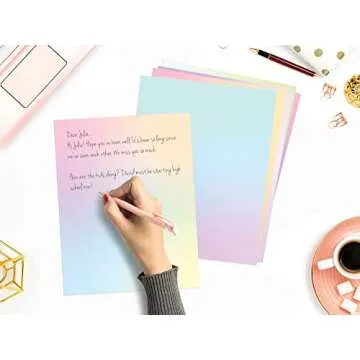 Pastel Gradient Paper Stationery, Aesthetic Paper 8.5 x 11 Inches, 60 Sheets, Colorful Writing Paper, Pretty Stationary Paper, Decorative Scrapbook Paper