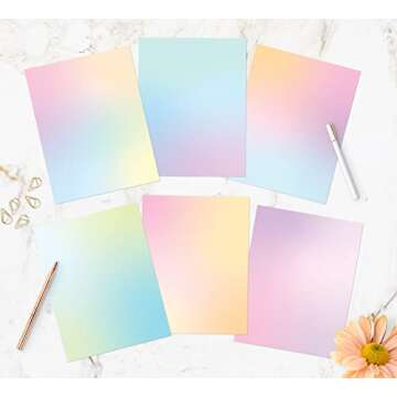 Pastel Gradient Paper Stationery, Aesthetic Paper 8.5 x 11 Inches, 60 Sheets, Colorful Writing Paper, Pretty Stationary Paper, Decorative Scrapbook Paper