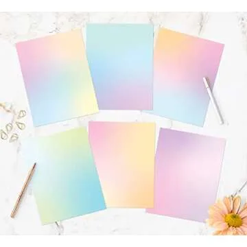 Pastel Gradient Paper Stationery, Aesthetic Paper 8.5 x 11 Inches, 60 Sheets, Colorful Writing Paper, Pretty Stationary Paper, Decorative Scrapbook Paper