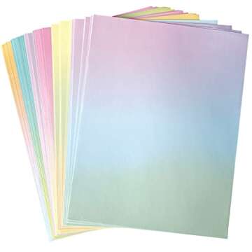 Pastel Gradient Paper Stationery, Aesthetic Paper 8.5 x 11 Inches, 60 Sheets, Colorful Writing Paper, Pretty Stationary Paper, Decorative Scrapbook Paper
