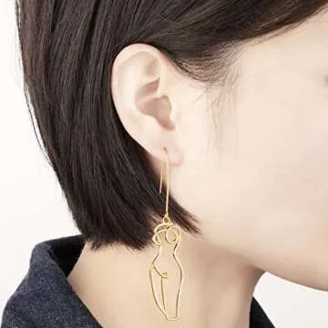 Artistic Female Face Body Dangle Earrings - Stylish Statement Jewelry for Women