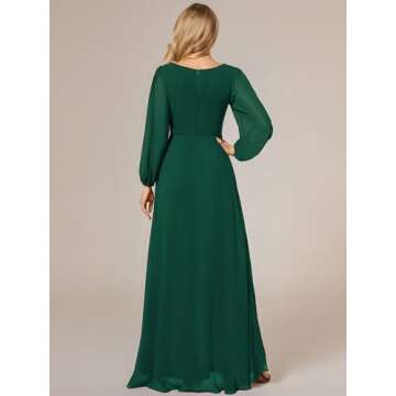 Ever-Pretty Women's A Line Pleated Lantern Sleeves Maxi Semi Formal Dresses Dark Green US4