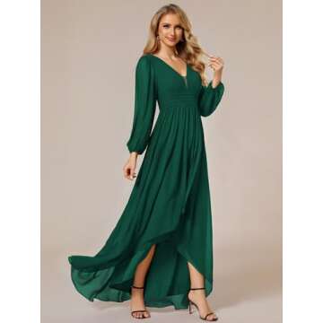 Ever-Pretty Women's A Line Pleated Lantern Sleeves Maxi Semi Formal Dresses Dark Green US4