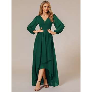 Ever-Pretty Women's A Line Pleated Lantern Sleeves Maxi Semi Formal Dresses Dark Green US4