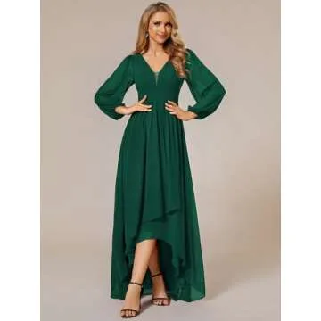 Ever-Pretty Women's A Line Pleated Lantern Sleeves Maxi Semi Formal Dresses Dark Green US4