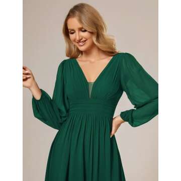 Ever-Pretty Women's A Line Pleated Lantern Sleeves Maxi Semi Formal Dresses Dark Green US4