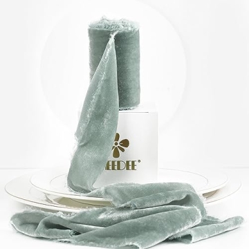 MEEDEE Slate Blue 3 Inch Fringe Silk Velvet Ribbon - Luxurious & Handmade