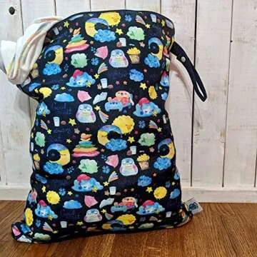 Planet Wise Large Wet Bag | Reusable Wet Bag for Swimsuit, Dirty Diapers, Beach Trips, Or Even Muddy Shoes | Leak Proof Zipper Bag with Snap Handle | 17" x 21", Holds 15 Cloth Diapers (Jelly Jubilee)