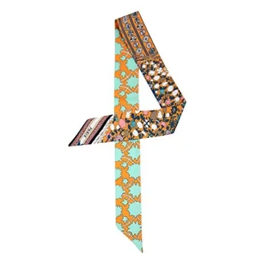IMLECK Skinny Scarf Simple Floral Print Necktie Handbag Handle Wrap Silk Ribbon for Women