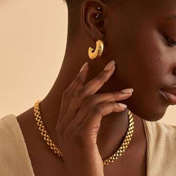 Chunky Thick Hoop Earring - Dainty 14K Gold Plated Hoops Hypoallergenic Earrings for Women