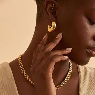 Chunky Thick Hoop Earring - Dainty 14K Gold Plated Hoops Hypoallergenic Earrings for Women