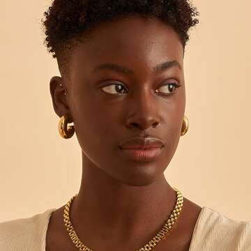 Chunky Thick Hoop Earring - Dainty 14K Gold Plated Hoops Hypoallergenic Earrings for Women