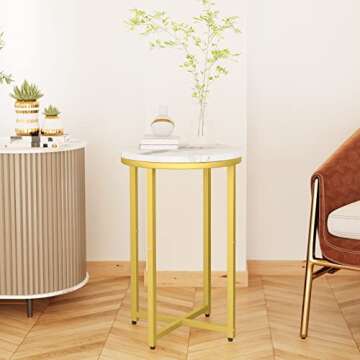Hooseng Round Side Table Living Room, Faux Marble Small End Table Modern Nightstand Accent Table Sod...