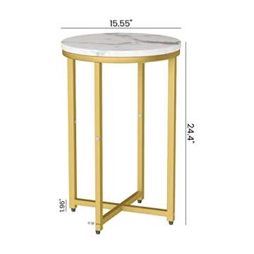 Hooseng Round Side Table Living Room, Faux Marble Small End Table Modern Nightstand Accent Table Sode Table Sofa Side Table Bed Side Table w/Metal Frame for Living Room, Bedroom, Bedside, Office