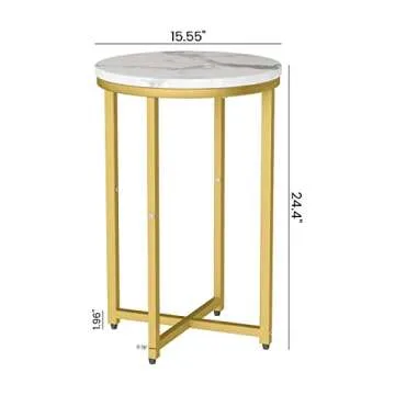 Hooseng Round Side Table Living Room, Faux Marble Small End Table Modern Nightstand Accent Table Sode Table Sofa Side Table Bed Side Table w/Metal Frame for Living Room, Bedroom, Bedside, Office