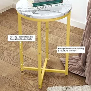 Hooseng Round Side Table Living Room, Faux Marble Small End Table Modern Nightstand Accent Table Sode Table Sofa Side Table Bed Side Table w/Metal Frame for Living Room, Bedroom, Bedside, Office