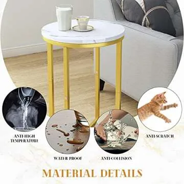 Hooseng Round Side Table Living Room, Faux Marble Small End Table Modern Nightstand Accent Table Sode Table Sofa Side Table Bed Side Table w/Metal Frame for Living Room, Bedroom, Bedside, Office