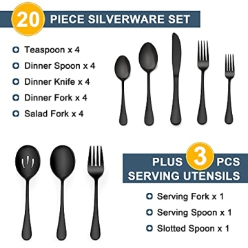 LIANYU 23-Piece Elegant Black Silverware Set for 4