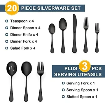 LIANYU 23-Piece Elegant Black Silverware Set for 4