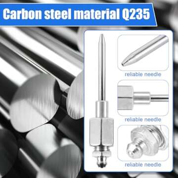 lasuroa 6pcs Grease Gun Accessory Set, Including 3 Grease Needle Nozzle 2 Grease Needle Dispenser 1 Rubber Nipple Adapter Grease Injector Needle Tip Fitting Coupler for Small and Confined Spaces