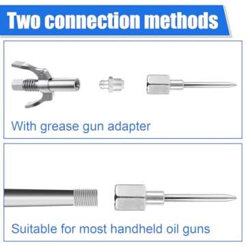 lasuroa 6pcs Grease Gun Accessory Set, Including 3 Grease Needle Nozzle 2 Grease Needle Dispenser 1 Rubber Nipple Adapter Grease Injector Needle Tip Fitting Coupler for Small and Confined Spaces