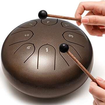 Steel Tongue Drum Musical Instruments: 6 Inch 8 Notes Metal Hand Drums, Music Gifts for Family Frien...
