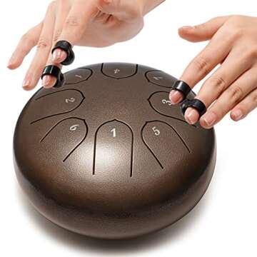 Steel Tongue Drum Musical Instruments: 6 Inch 8 Notes Metal Hand Drums, Music Gifts for Family Friends (Bronze)