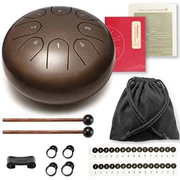 Steel Tongue Drum Musical Instruments: 6 Inch 8 Notes Metal Hand Drums, Music Gifts for Family Friends (Bronze)