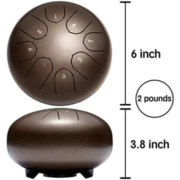Steel Tongue Drum Musical Instruments: 6 Inch 8 Notes Metal Hand Drums, Music Gifts for Family Friends (Bronze)