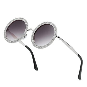 ADE WU Rhinestone Round Sunglasses for Festivals