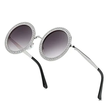 ADE WU Rhinestone Round Sunglasses for Festivals