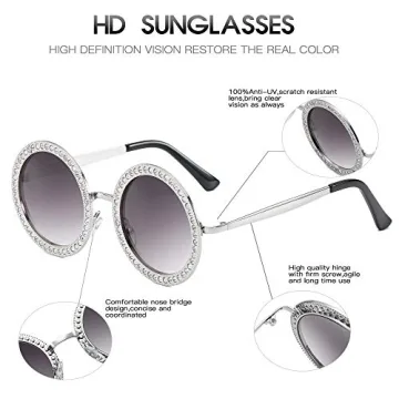 ADE WU Rhinestone Round Sunglasses for Festivals