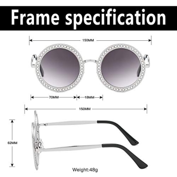 ADE WU Rhinestone Round Sunglasses for Festivals