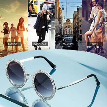 ADE WU Rhinestone Round Sunglasses for Festivals