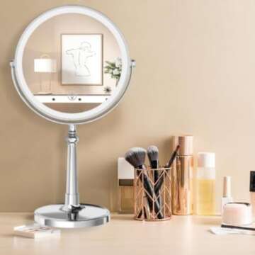 9" Large Make up Vanity Mirror with Lights Chrome Two Way Mirror 1x/10x Magnifying Mirror with Light...
