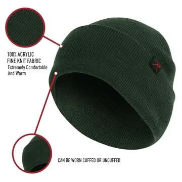 Rothco Deluxe Fine Knit Watch Cap – Warm Beanie Hat for Winter Activities and Outdoor Adventures (US, Alpha, One Size, Foliage Green)