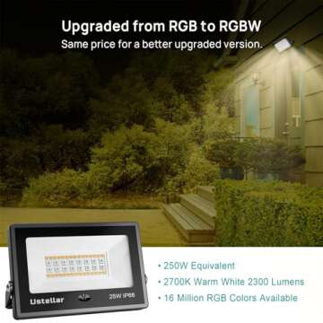 USTELLAR 4 Pack 25W RGB LED Flood Light 250W Equiv. Color Changing Floodlights, Warm White 2700K IP6...