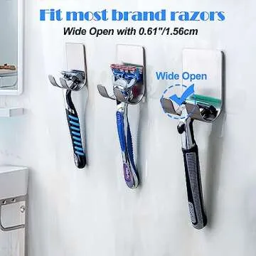 Fotosnow Razor Holder for Shower Shaver Hook Hanger Stand Self Adhesive Stainless Steel Utility Storage Hook Shower Hook for Razor,Bathroom Kitchen Organizer-4 Packs