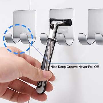 Fotosnow Razor Holder for Shower Shaver Hook Hanger Stand Self Adhesive Stainless Steel Utility Storage Hook Shower Hook for Razor,Bathroom Kitchen Organizer-4 Packs