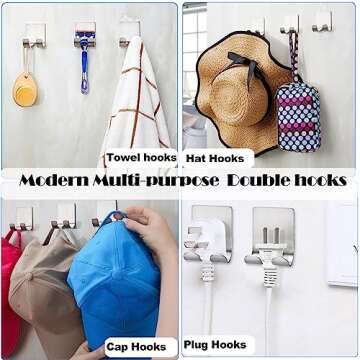 Fotosnow Razor Holder for Shower Shaver Hook Hanger Stand Self Adhesive Stainless Steel Utility Storage Hook Shower Hook for Razor,Bathroom Kitchen Organizer-4 Packs